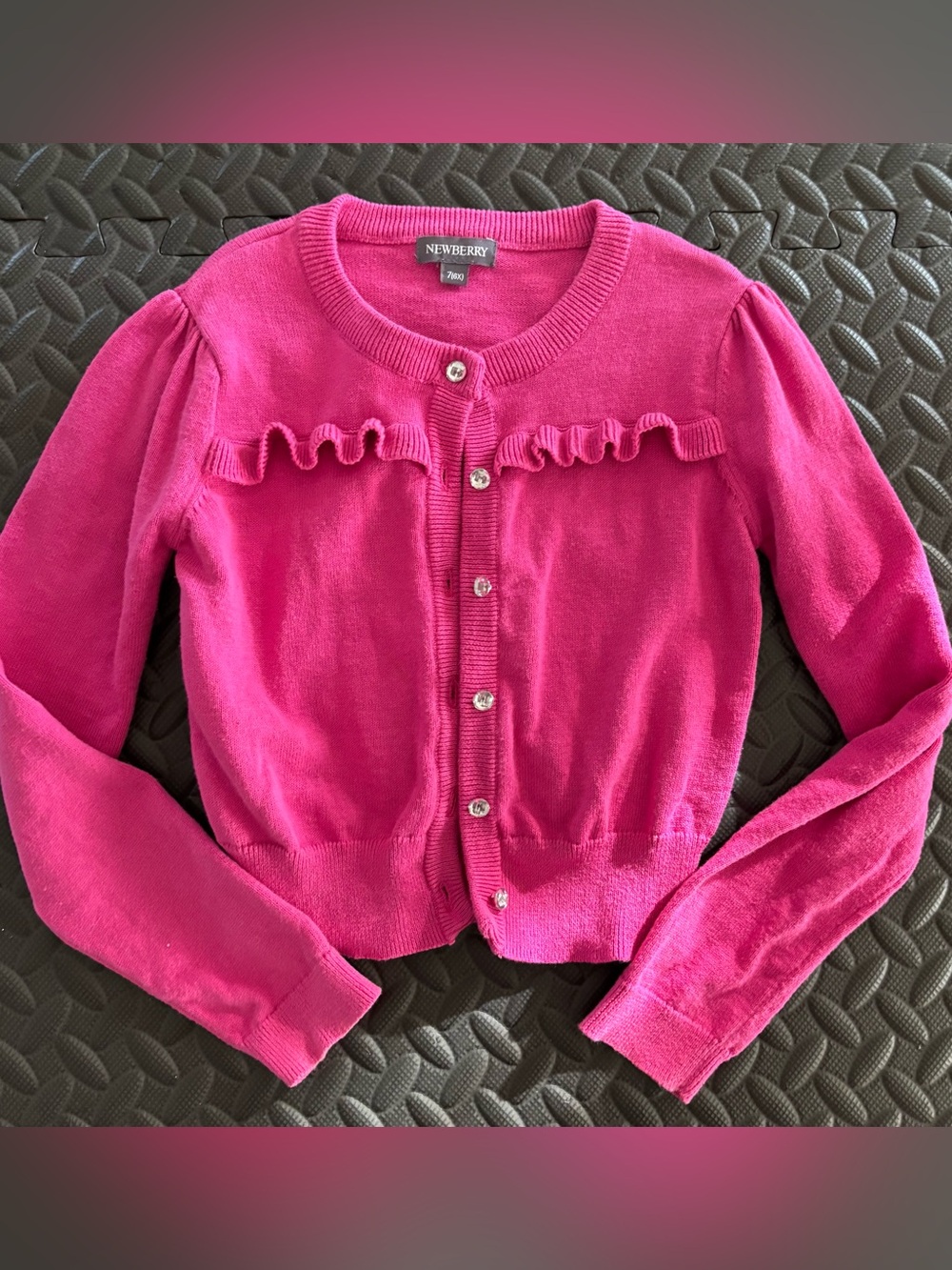 Newberry Fuchsia Ruffle Cardigan. Girls Size 7.